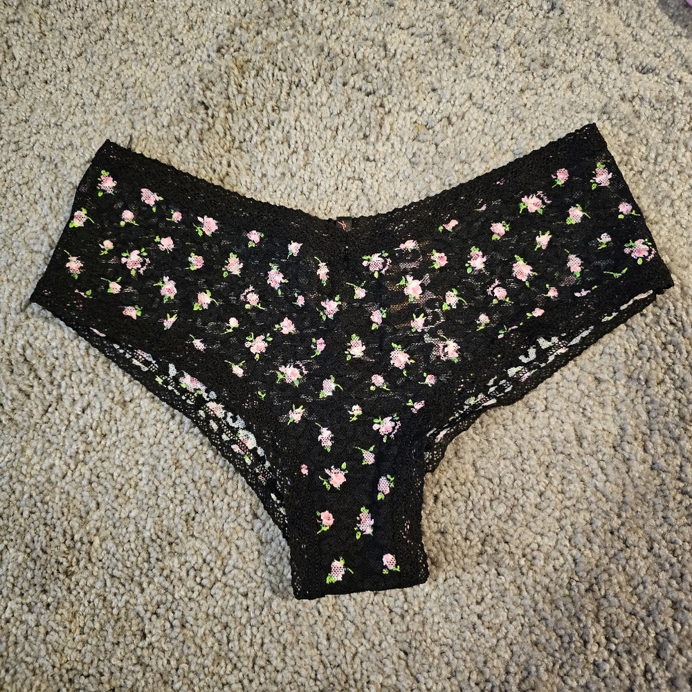 PINK black lace allover floral cheeky small